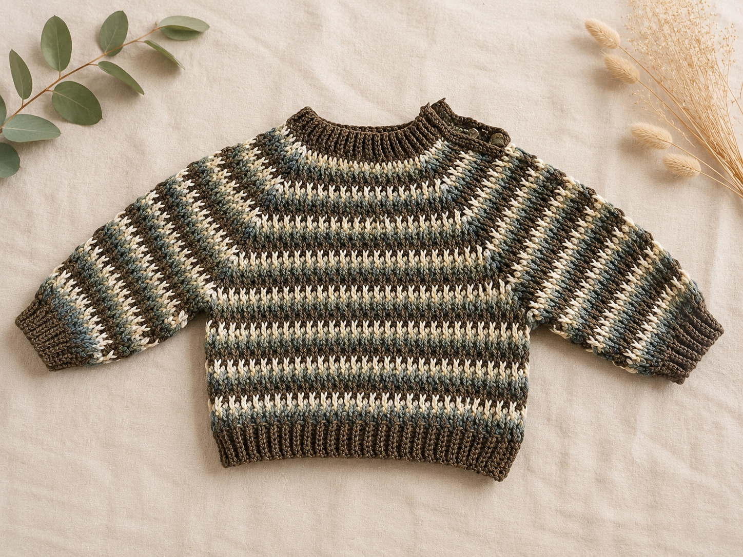 Alipine baby sweater i stribet London Merino Fine