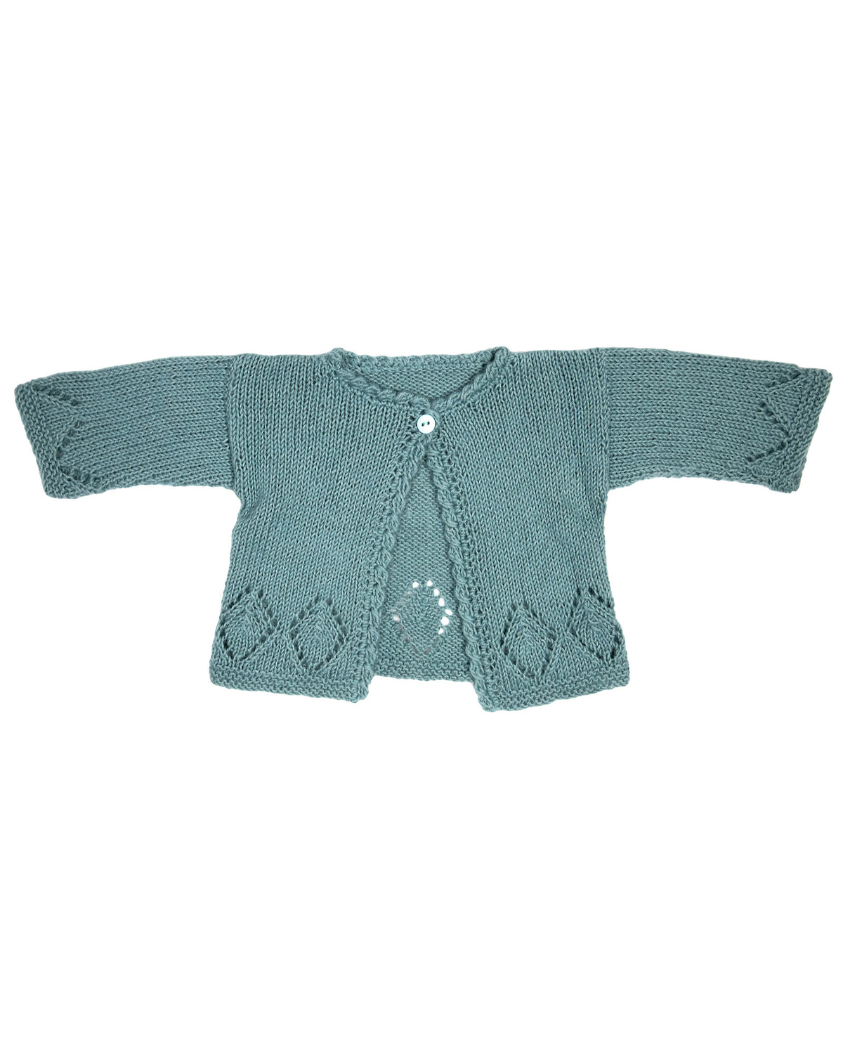 Baby jakke i Ecopuno fra Lana Grossa i farven Mintturkis (44).