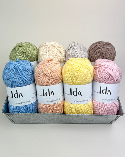 Ida by Permin bomuldsgarn i alle 5 farver – Nude, Solskin, Mocha Mousse, Chambrayblå og Perlemorsrosa