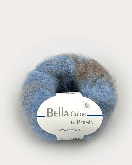 Bella Color Silk Mohair fra Permin i farven blå/beige/brun.