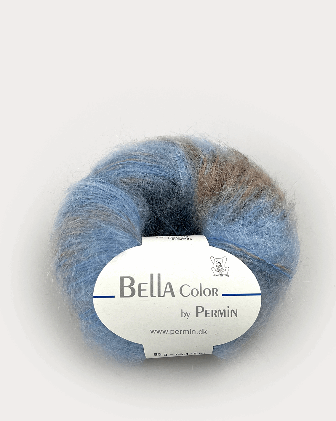 Bella Color Silk Mohair til Bella Color Cardigan kit i farven blå/beige/brun.
