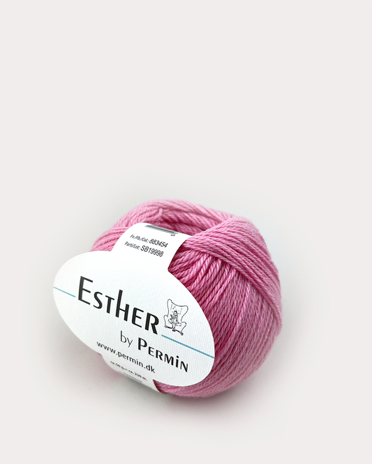 Esther fra Permin garn i farven light pink – blødt uld- og bomuldsgarn til strik og hækling.