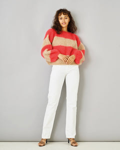Sweater med brede striber i Bella by Permin farve Camel og Mørk koral