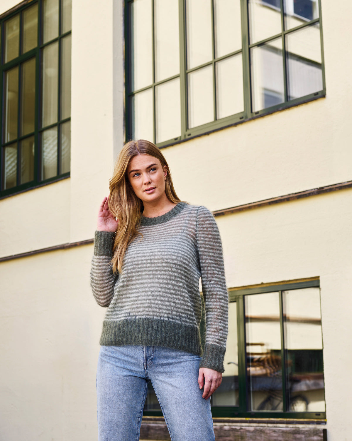 Stribet bluse i Angel by Permin i army (884192) og salvie (884194)