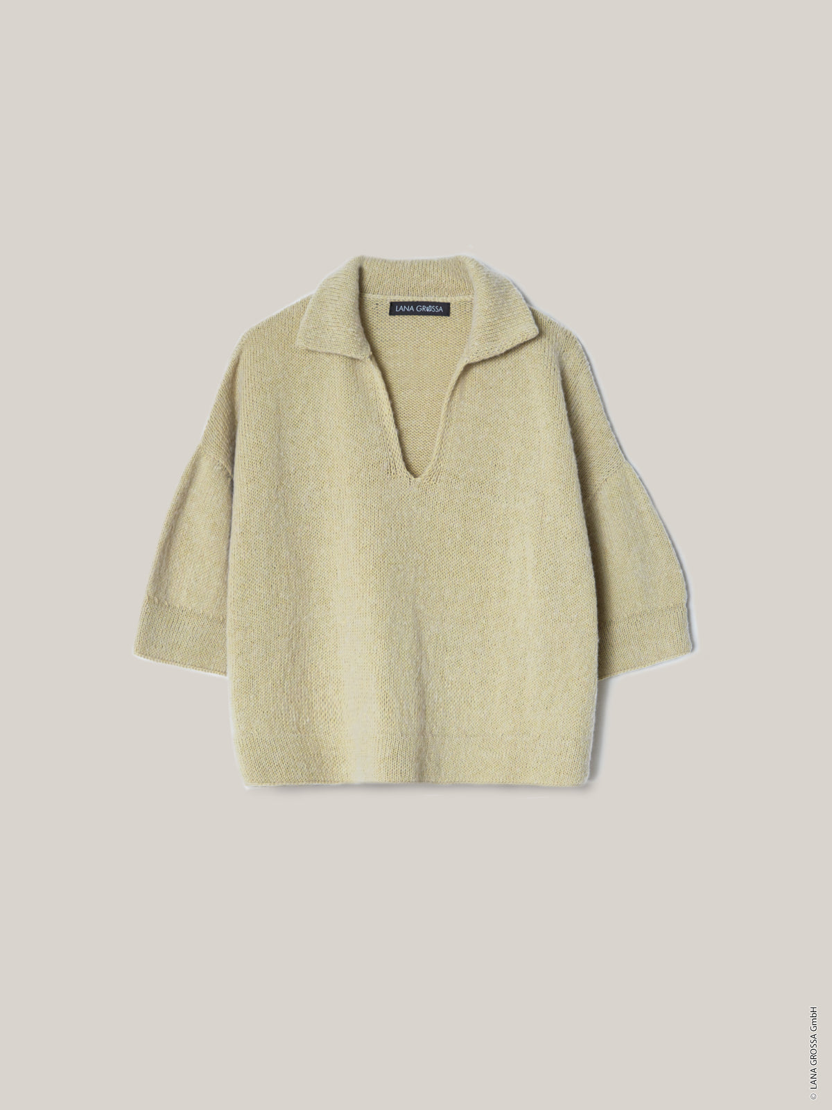Poloshirt i Ecopuno – strikket poloshirt i Ecopuno fra Lana Grossa i farven Skifer (67) 