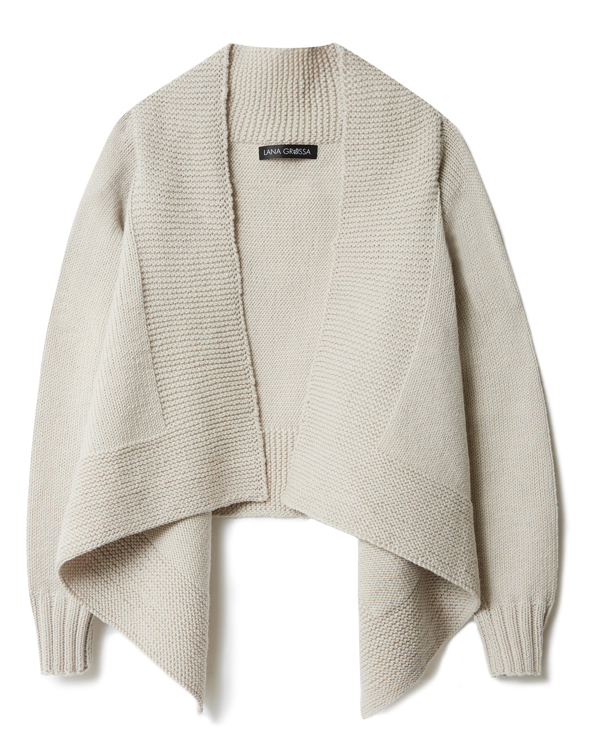 Åben cardigan i Cool Wool Big fra Lana Grossa i farve 1010 Grège