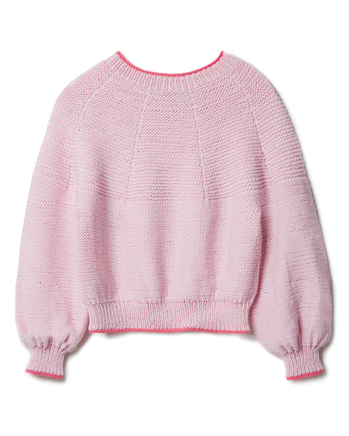 Børnesweater med ballonærmer i Cool Wool Big i Babyrosa med Hindbær kontrast